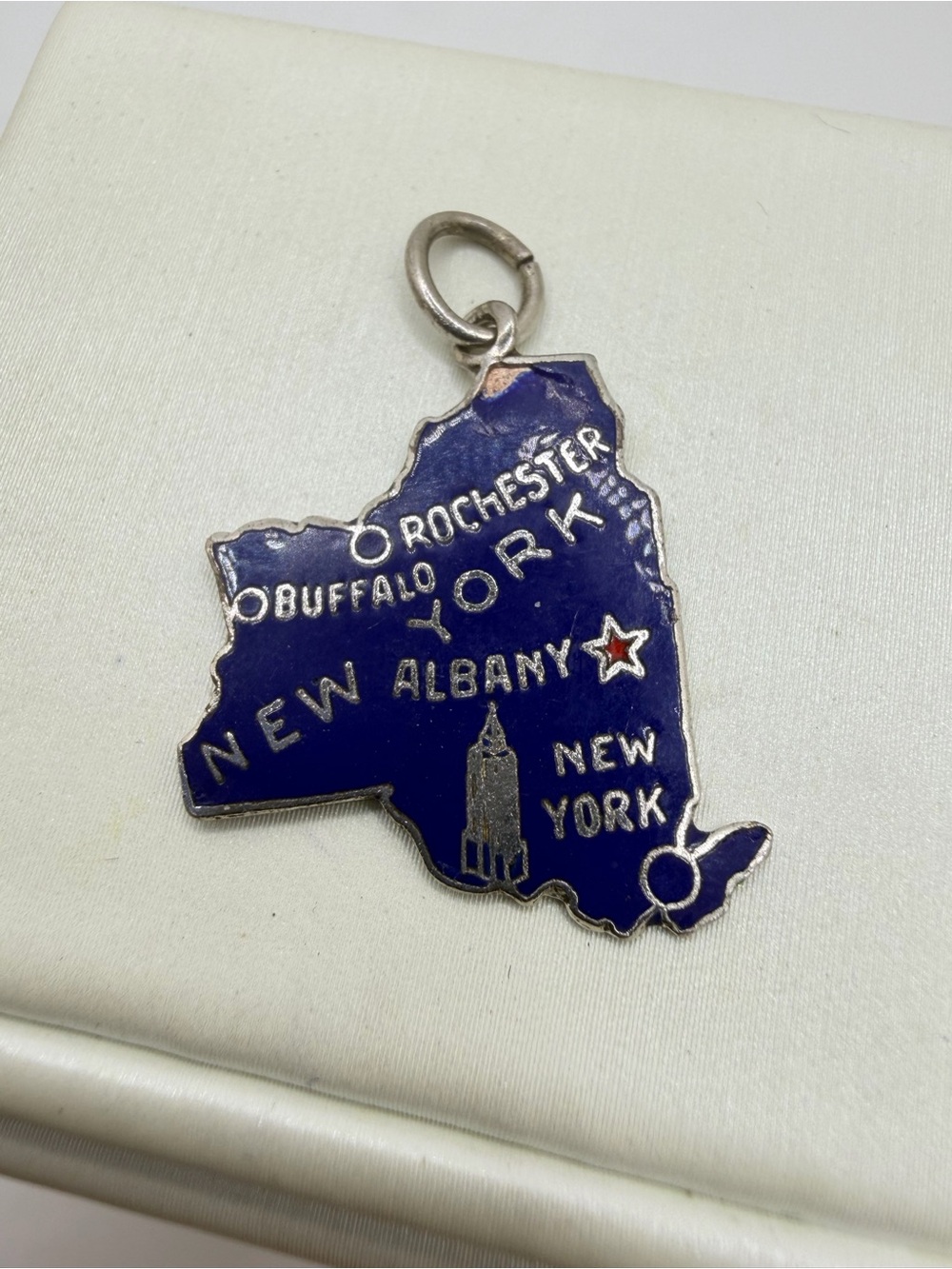 Vintage Blue enamel and Sterling Silver New York State charm/pendant! *notes*